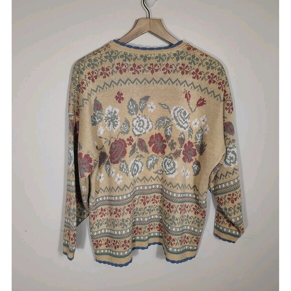 Vtg Floral Tapestry Sweater Cottagecore Rose Knit Pullover 80s 90s Grandma Large - Picture 5 of 8